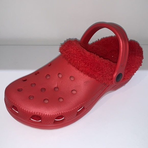 RED CLOGS WITH FUR LINING - Picture 3 of 9